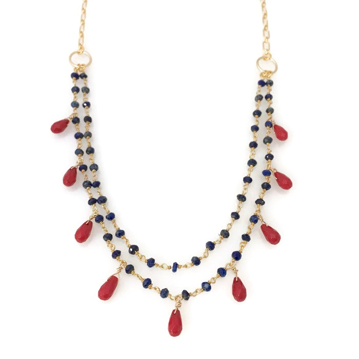 Jasmine Necklace ~ lapis & red coral