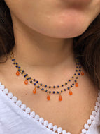 Jasmine Necklace ~ lapis & carnelian